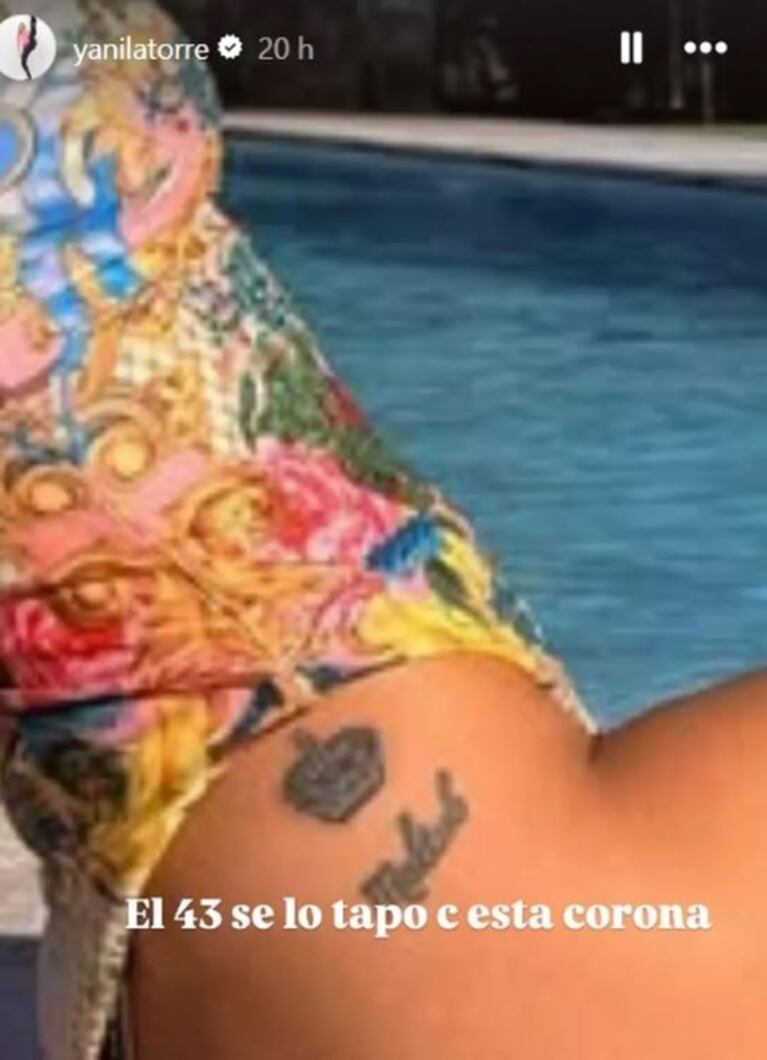 La China Suárez se tapó el tatuaje en homenaje a Franco Colapinto con una corona, según Yanina Latorre. (Foto: Instagram/@yanilatorre)