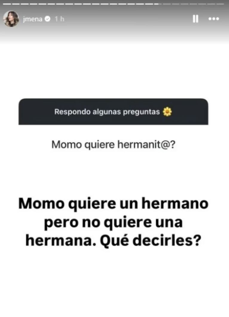 La complicada postura del hijo de Jimena Barón ante la posibilidad de tener hermanos. (Foto: Instagram @jmena) 