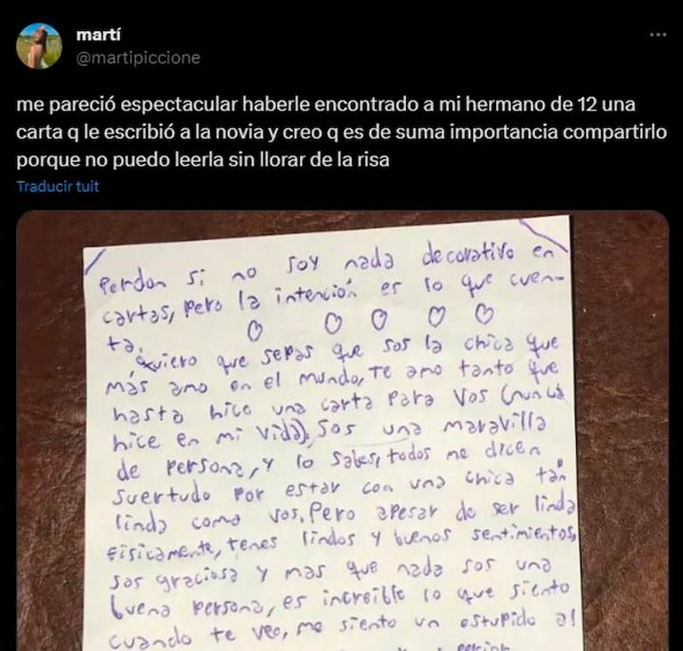 La confesión de un nene de 12 años a su novia en una carta que se volvió viral