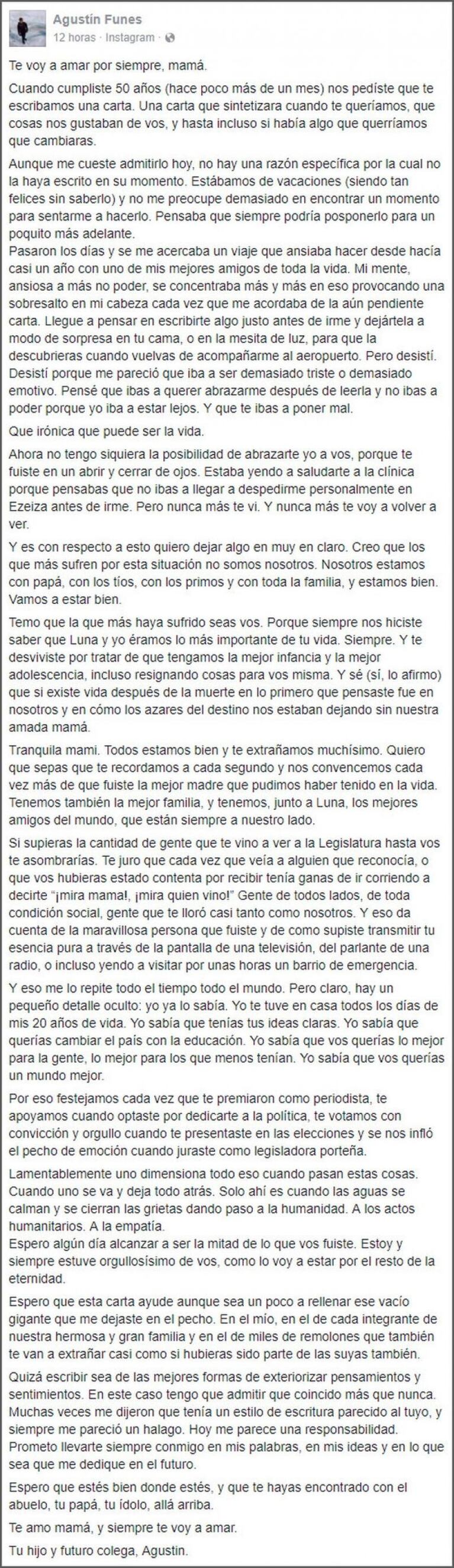 La conmovedora carta del hijo de Débora Pérez Volpin