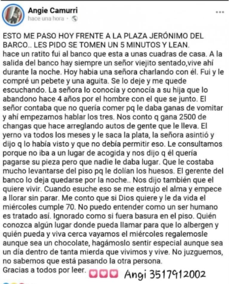 La conmovedora historia de Carlos: “Lo peor de vivir en la calle es la soledad”