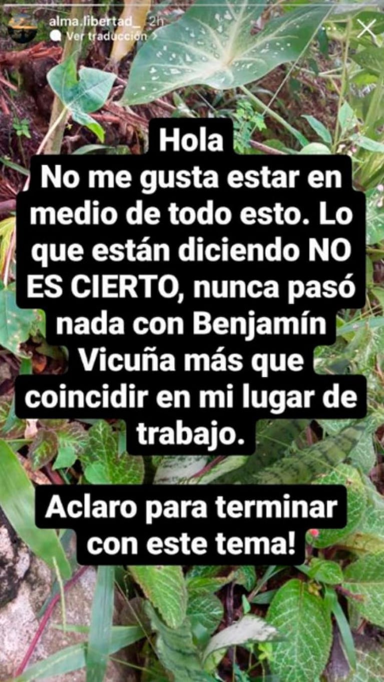 La contundente aclaración de la cordobesa relacionada con Benjamín Vicuña