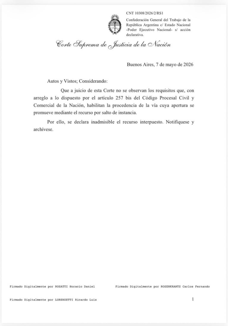 La Corte Suprema rechazó el per saltum del Gobierno por la reforma laboral: cómo queda la ley