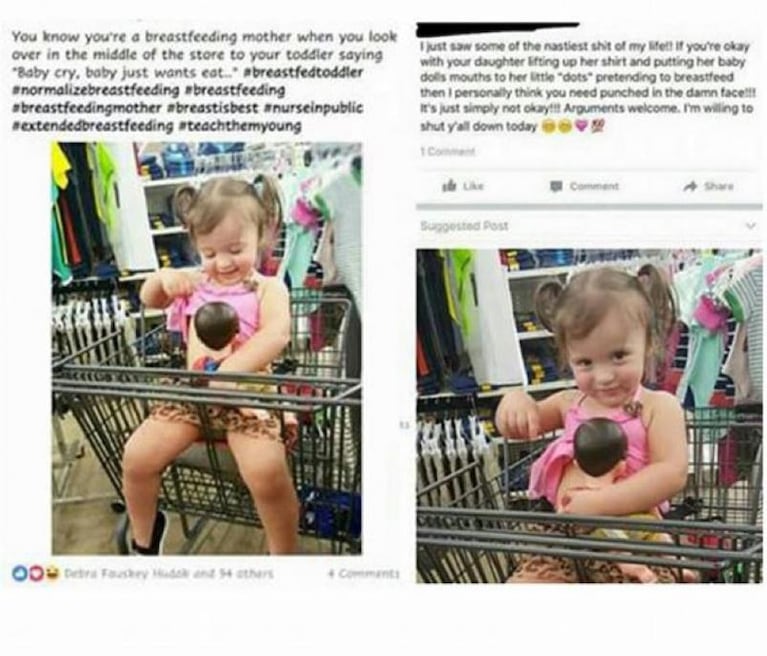 La criticaron por una foto de su hija amamantando a un muñeco