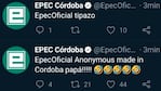 La cuenta oficial de EPEC sufrió un hackeo en plena madrugada. 