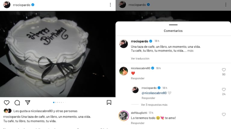 La demostración de Nicolás Cabré en el posteo de Rocío Pardo. (Foto: Captura Instagram/rrociopardo)
