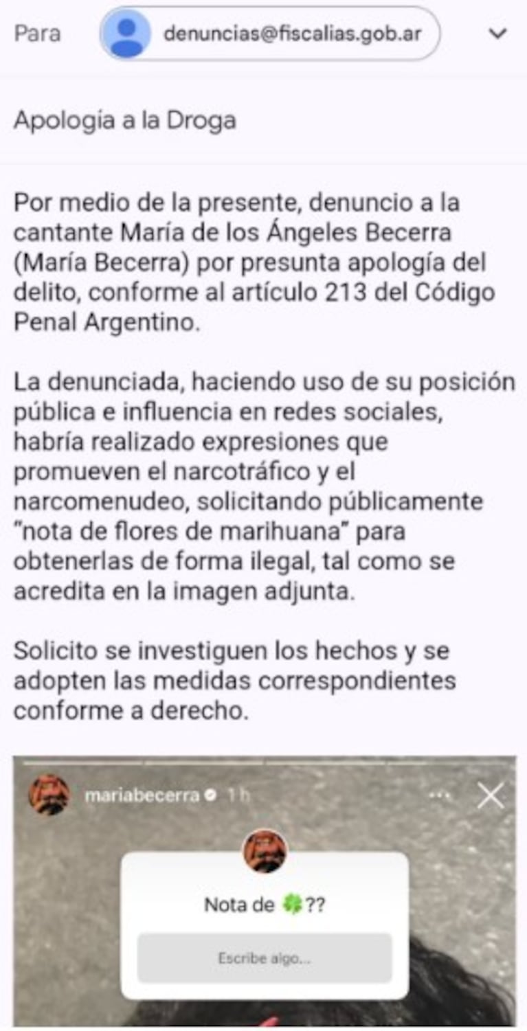 La denuncia a María Becerra.