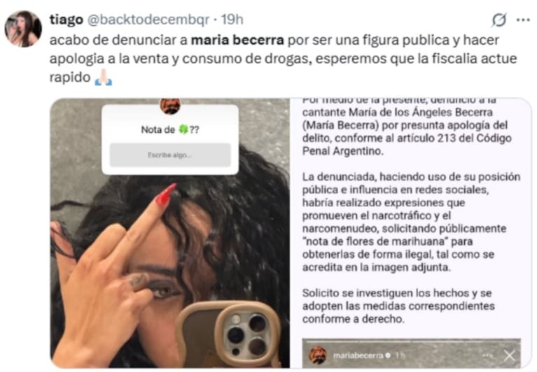 La denuncia a María Becerra.