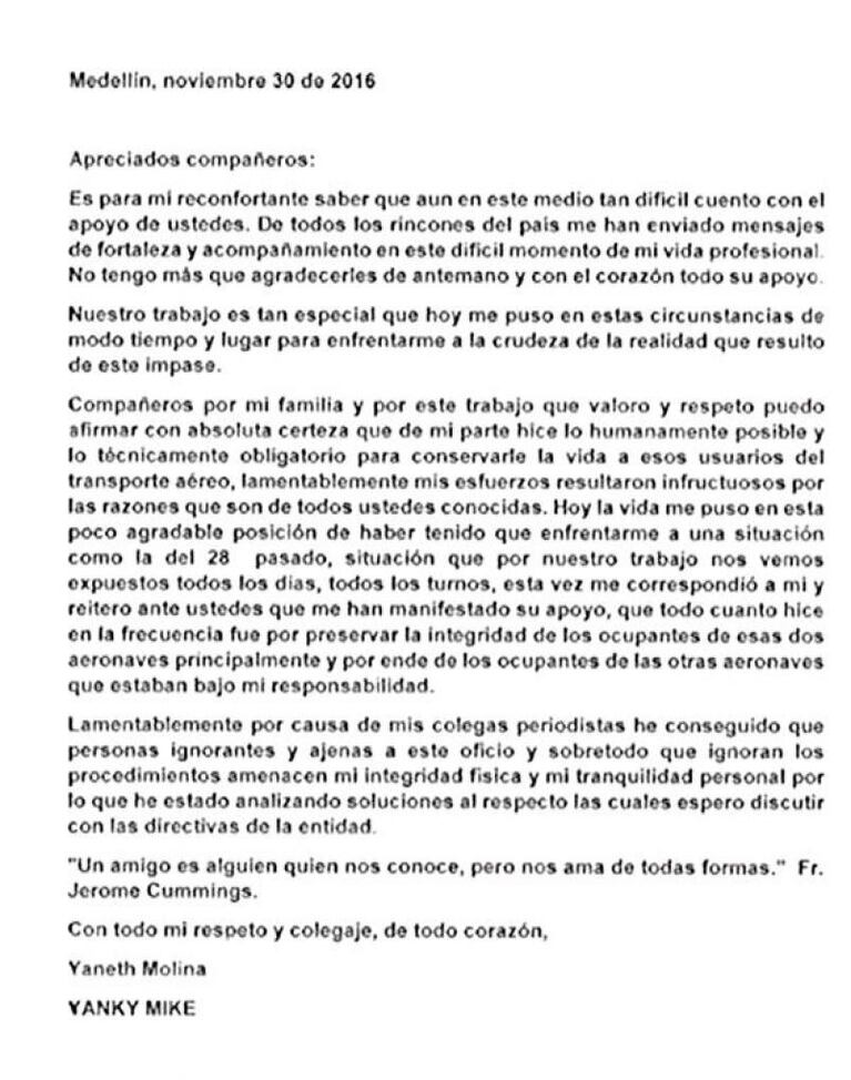 La desgarradora carta de la controladora aérea