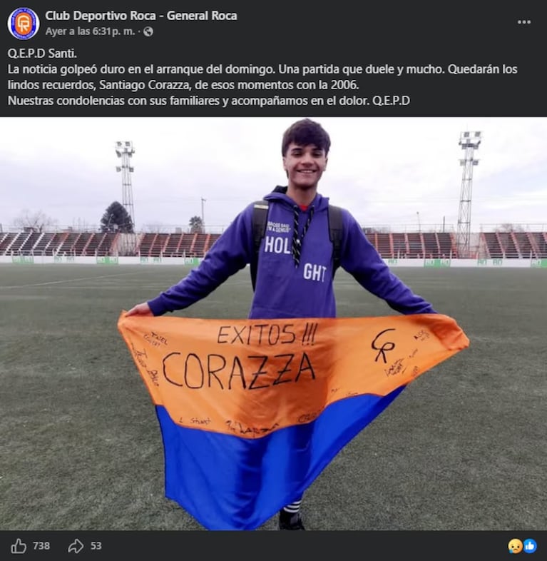 La despedida en redes a Santiago Corazza.