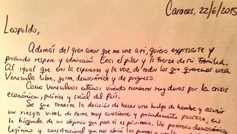 La emotiva carta de la esposa de Leopoldo López 