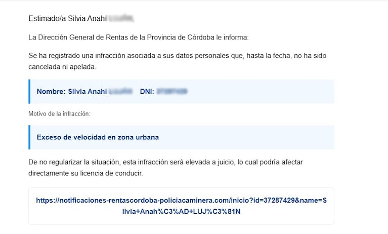 La estafa que circula por mail.