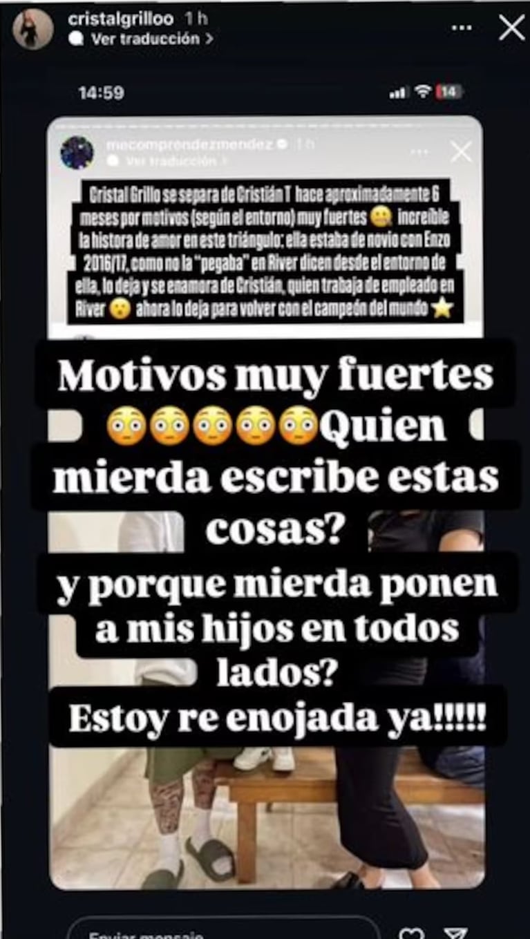 La explosiva respuesta de la ex de Enzo Fernández tras los rumores de infidelidad. (Foto: Instagram / @cristalgrillo)