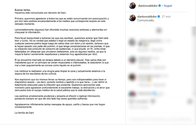 La familia de Daniel Osvaldo desmintió versiones y explicó por qué está internado en terapia