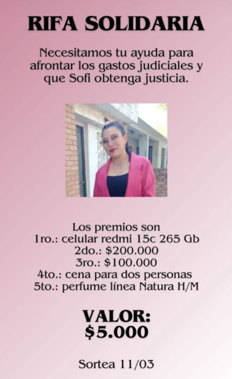La familia de Sofía Olmos pide ayuda para pagar los costos judiciales del caso.