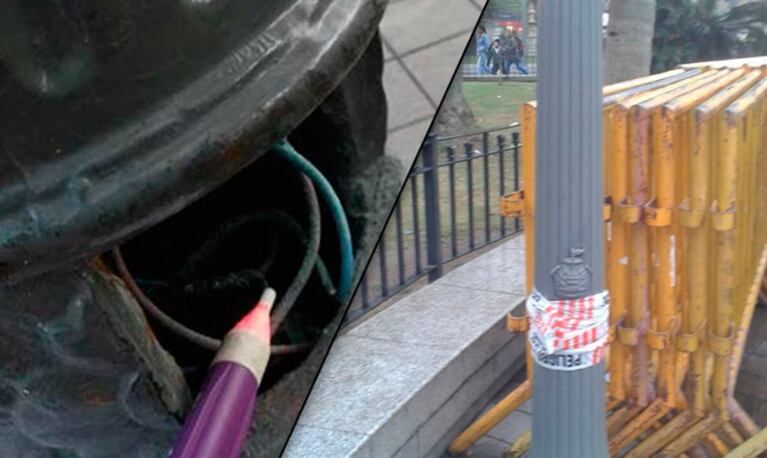La farola, antes y después de la muerte del perro (Fotos: Revelando Peligros y Roxana Martínez / El Doce)