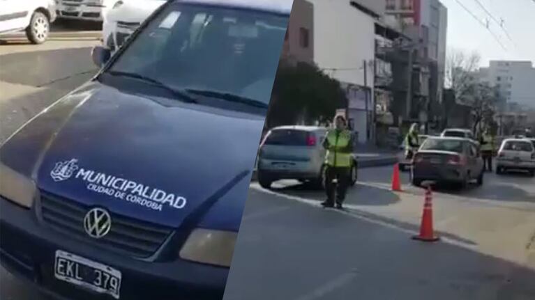 La filmación muestra al VW Gol estacionado a mano izquierda, a metros de un control.