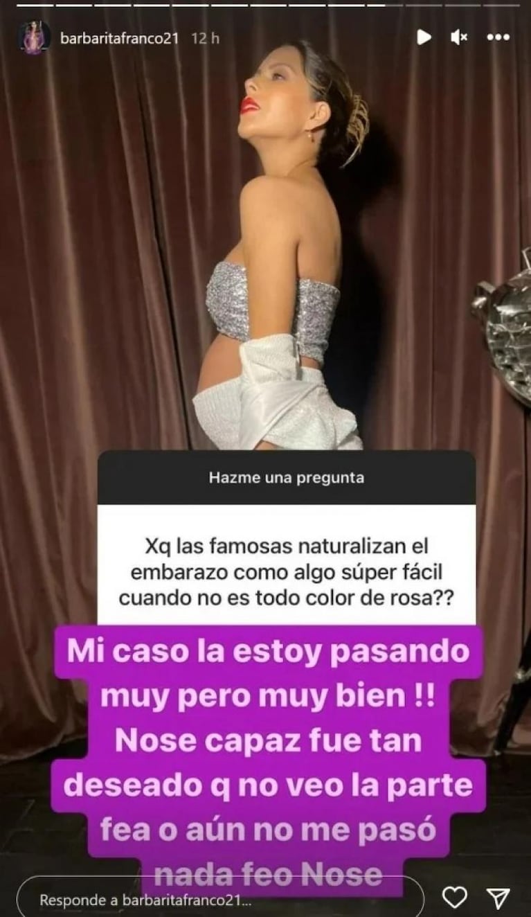 La firme respuesta de Barby Franco a una mujer cuestionó su forma de vivir el embarazo