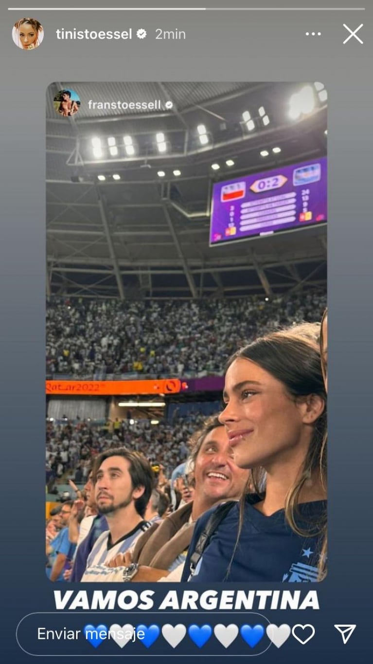 La foto de Tini Stoessel alentando a la Selección Argentina y a Rodrigo De Paul