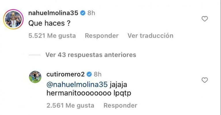 La foto del Cuti Romero y los desopilantes comentarios de los jugadores de la Scaloneta