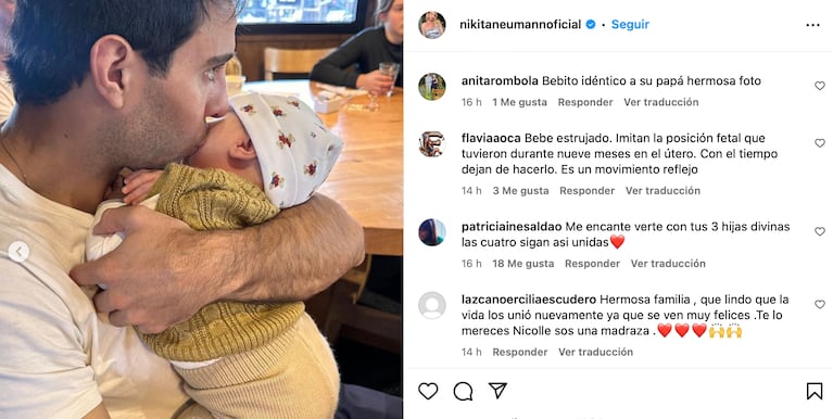 La foto que compartió Nicole Neumann de Manu Urcera y Cruz. Fuente: Imagen subida a Instagram por Nicole Neumann.