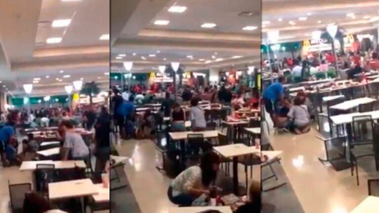 La gente del patio de comidas se refugió debajo de las mesas en el shopping de Villa Lujano.