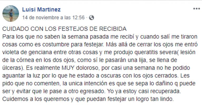 La grave lesión en la vista que sufrió una chica en su festejo de egresada