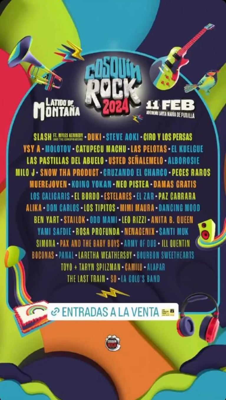 La grilla completa de Cosquín Rock: Slash, entre las sorpresas