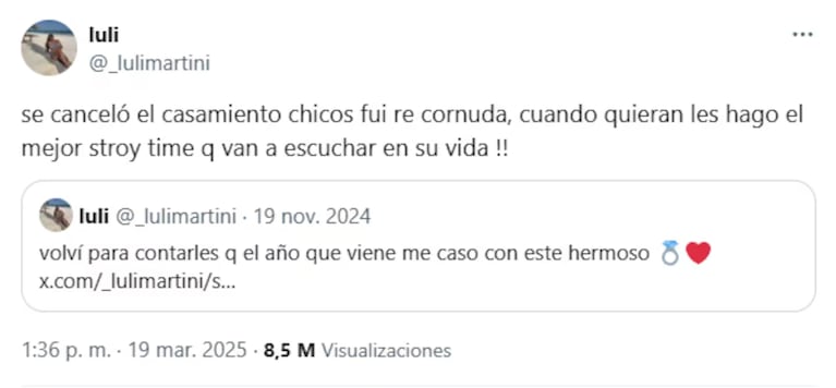 La hincha de Lanús contó la situación en sus redes y se hizo viral. (Captura: X/@_lulimartini)