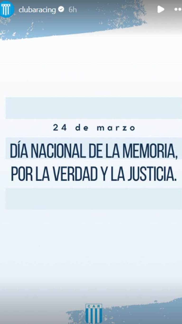 La historia de Racing por el Día de la Memoria.