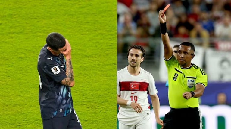 La histórica expulsión de Almirón en el Mundial por taparse la boca ante un rival turco.