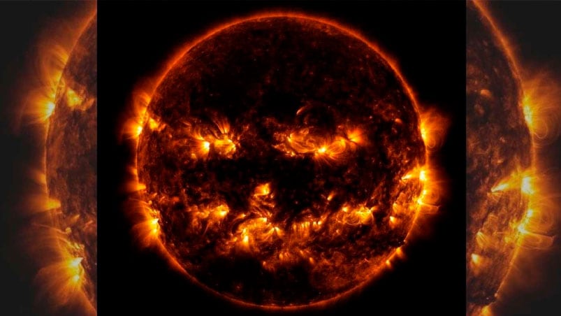 La imagen del sol parece una calabaza brillante.