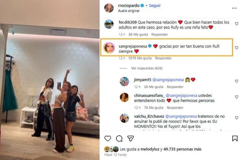 La impensada reacción de la China Suárez a un video de su hija Rufina con Rocío Pardo 