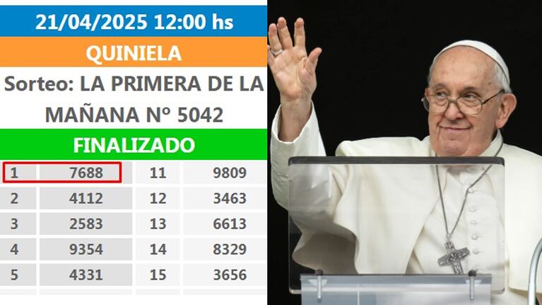 La increíble coincidencia de la Quiniela de Córdoba con el papa Francisco.