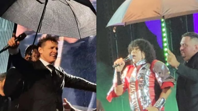 La inesperada chicana de La Mona a Luis Miguel: el cordobés se paseó con un paraguas cuando cantó “Lluvia”