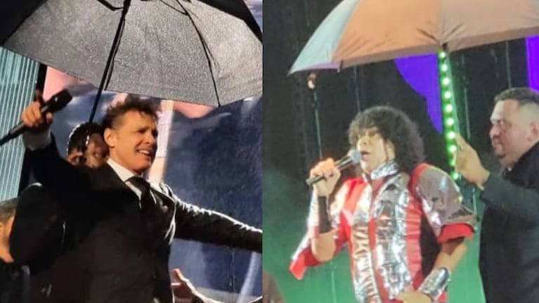La inesperada chicana de La Mona a Luis Miguel: el cordobés se paseó con un paraguas cuando cantó “Lluvia”