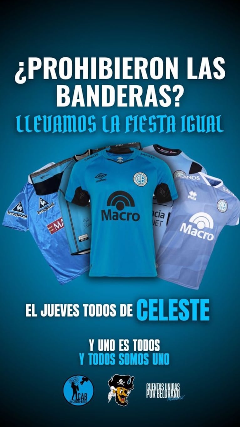 La iniciativa de la hinchada de Belgrano ante la prohibición de la Seguridad de Santa Fe.