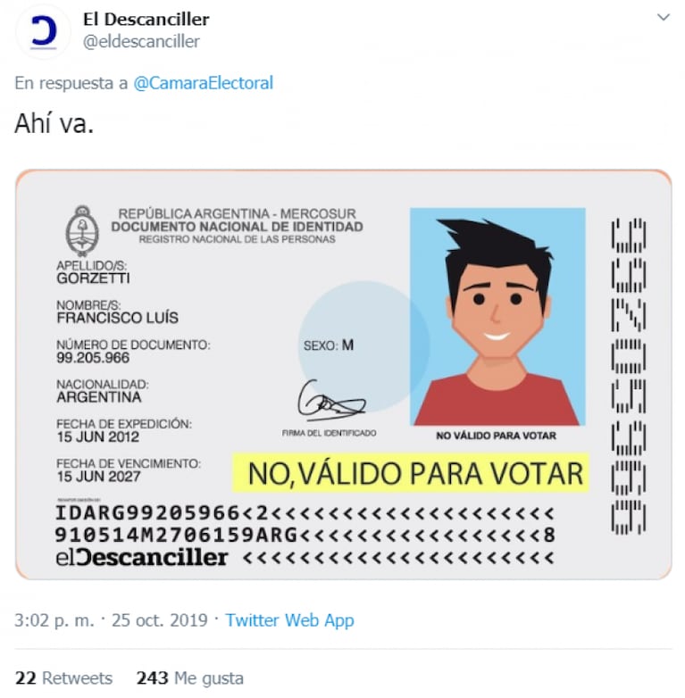La insólita aclaración por el DNI tarjeta "no válido para votar"