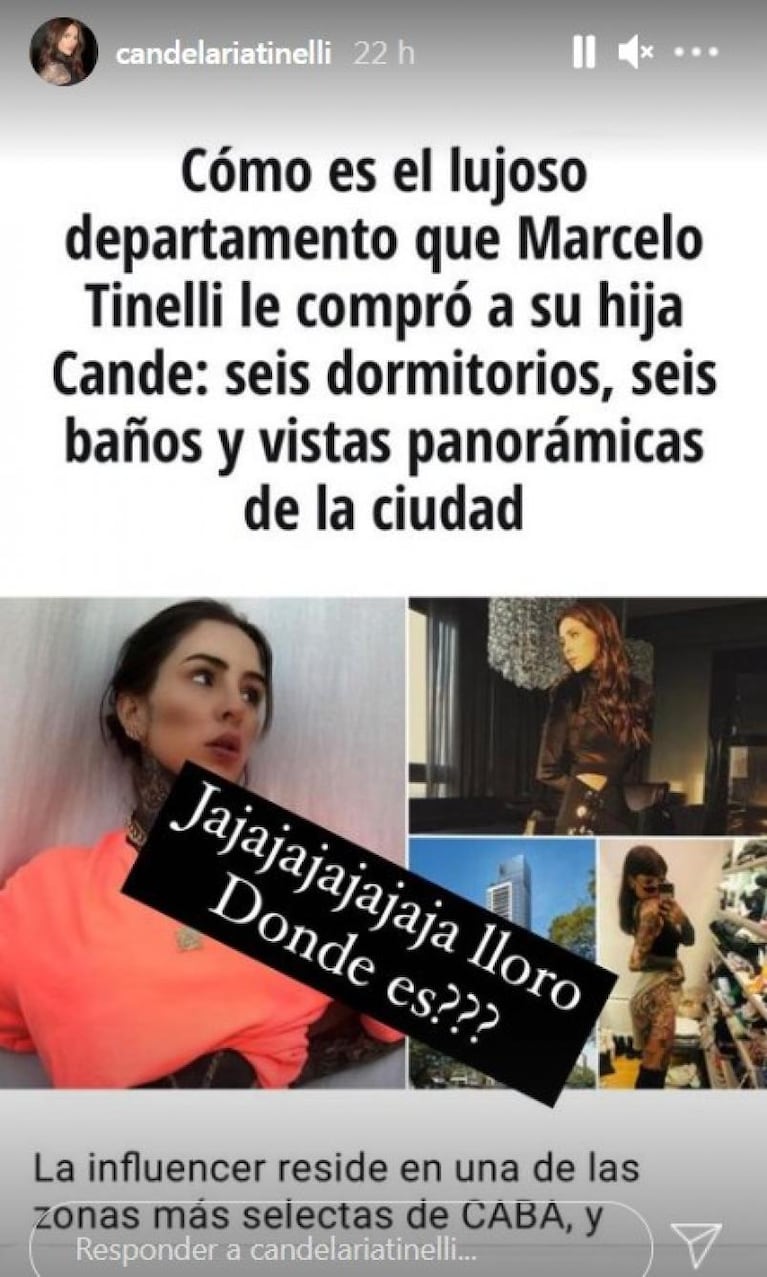 La irónica respuesta de Cande Tinelli ante el rumor de que su papá le regaló un departamento