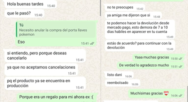La joven compartió las capturas de pantalla de la conversación.