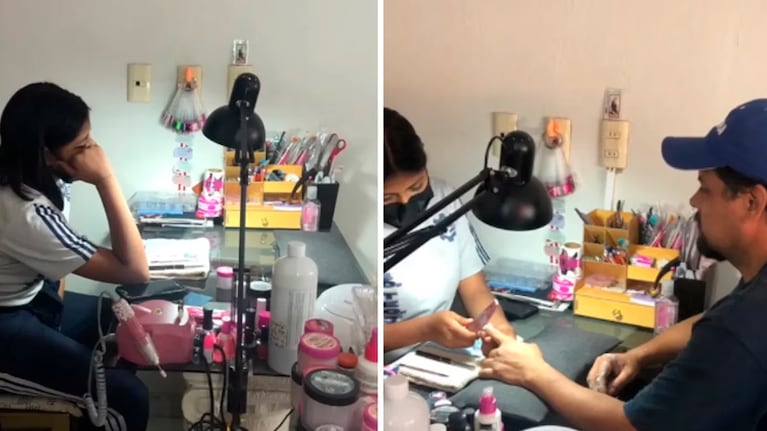 La joven estaba practicando uñas esculpidas.