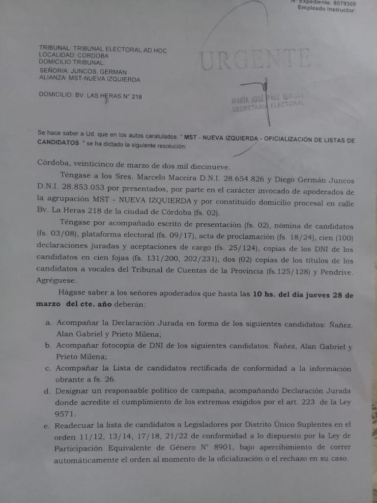La Justicia ordena a un partido cambiar su lista por exceso de mujeres