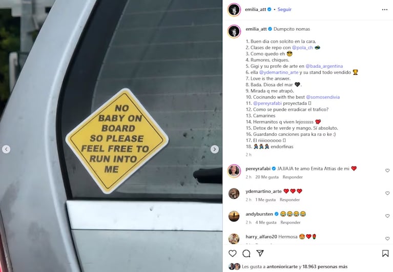 La llamativa foto que posteó Emilia Attias para responder a los rumores de embarazo