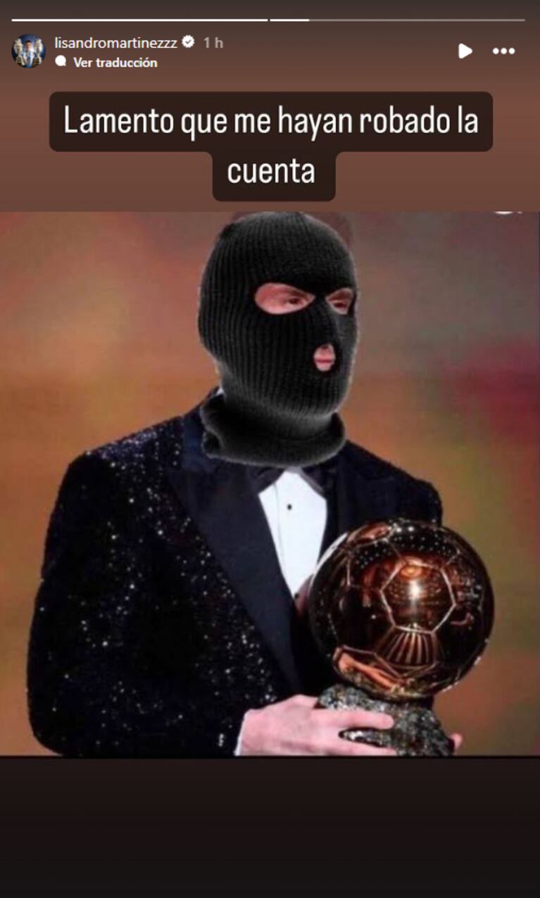 La llamativa foto que publicaron los ciberdelincuentes en la cuenta de Lisandro Martínez. (Captura: Instagram/@lisandromartinezzz)