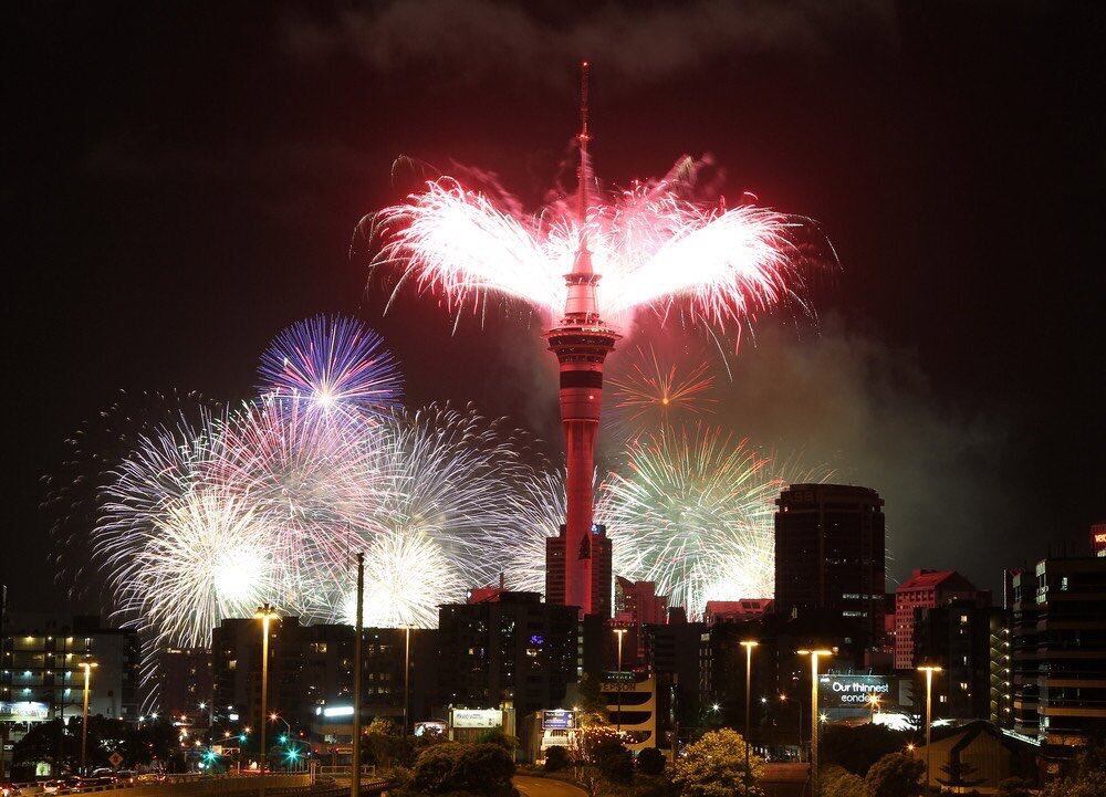 La llegada del 2018 en Auckland, Nueva Zelanda