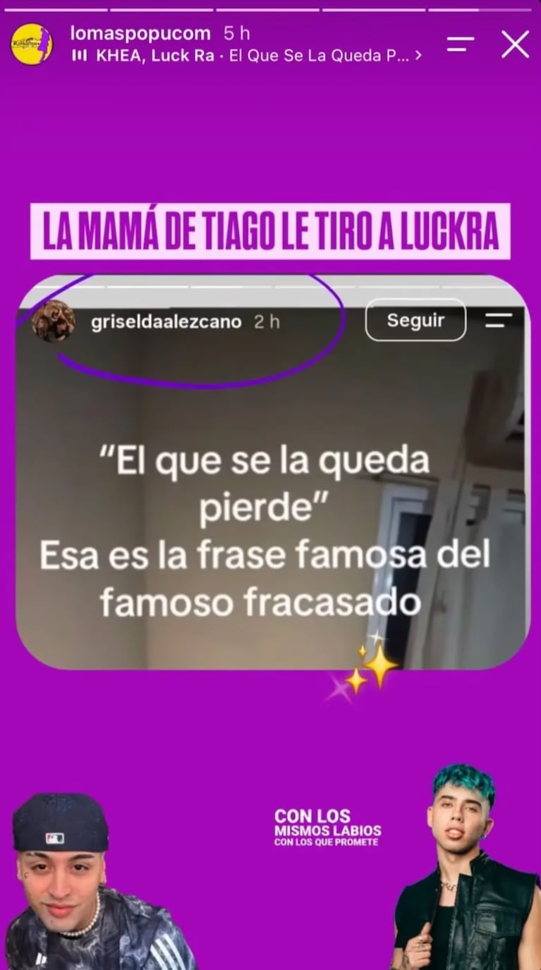La mamá de Tiago PZK fulminó a Luck Ra tras su nueva canción y bancó a La Joaqui: “Famoso…”