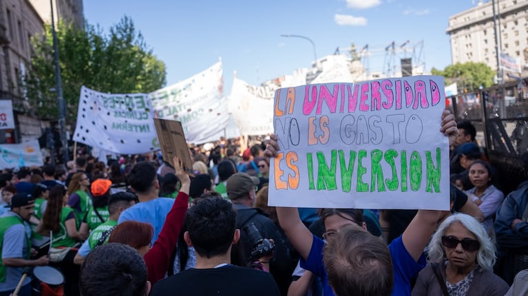 La marcha universitaria se realizó frente al Congreso. (Foto: Agustina Ribó/TN).