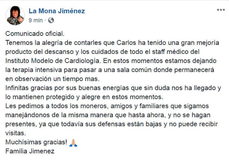 La Mona Jiménez pasó a sala común