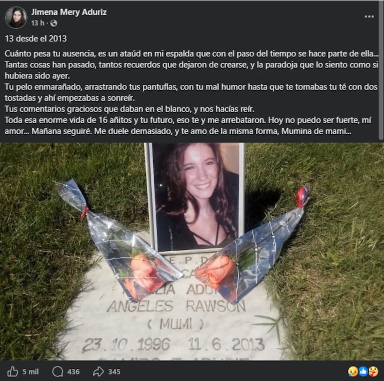 La motiva carta de la madre de Ángeles Rawson.