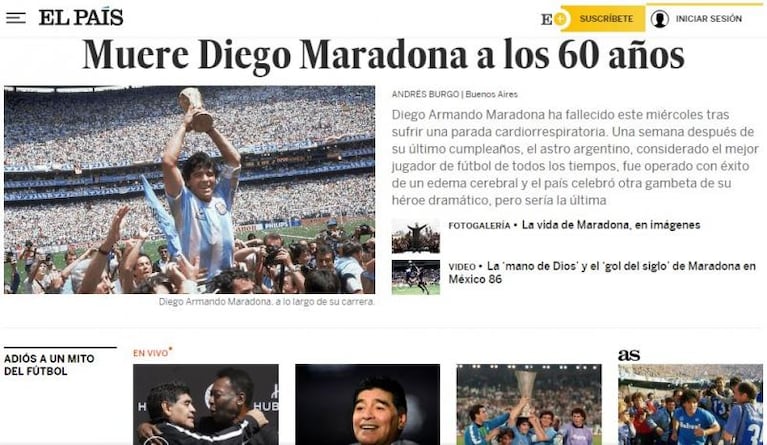 La muerte de Diego Maradona: noticia principal de todos los medios del mundo